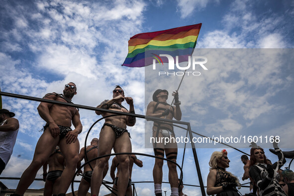 Members and supporters of Lesbian, Gay, Bisexual and Transgender (LGBT) communities take part in the 22nd annual Gay Pride Parade in Rome, I...