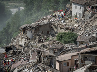 A view of destroyed building in Pescara del Tronto, Italy, on August 24, 2016. A powerful pre-dawn earthquake devastated mountain villages i...