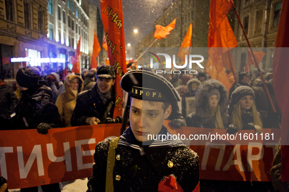 Russian Communist party rally to mark the 99th anniversary of the "Great October Socialist Revolution" , Saint Petersburg, Russia, 07 novemb...