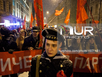 Russian Communist party rally to mark the 99th anniversary of the "Great October Socialist Revolution" , Saint Petersburg, Russia, 07 novemb...