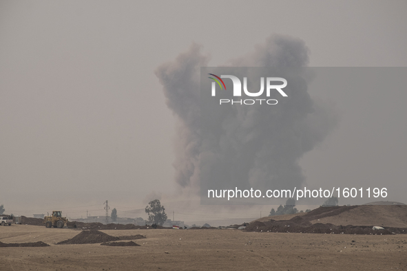 Airforce strikes at nerawan village, on October 26, 2016.  Peshmerga forses continue to expand the front line between the Bashiqa mountain a...