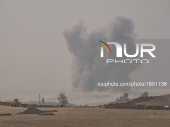 Airforce strikes at nerawan village, on October 26, 2016.  Peshmerga forses continue to expand the front line between the Bashiqa mountain a...