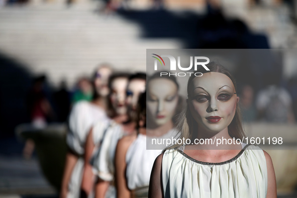 Street performance by Abolishion team to raise awareness of human trafficking and sexual slavery, Athens, Greece, Sep 20, 2016. Over 10,000...