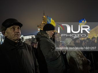 Participants in a rally on Maidan Square in Kiev on November 21, 2016, on the third anniversary of  the Euromaidan protests which led to the...