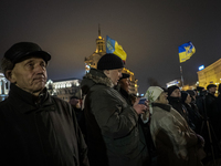 Participants in a rally on Maidan Square in Kiev on November 21, 2016, on the third anniversary of  the Euromaidan protests which led to the...