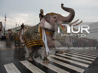  Elephants pay respects to the late King Bhumibol Adulyadej in front of the Grand Palace Bangkok, Thailand, on November 8, 2016. Thailand's...