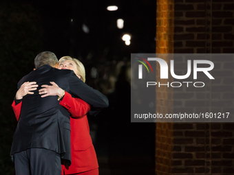 Hillary Clinton stands with President Barack Obama during an election eve rally on November 7, 2016 in Philadelphia, Pennsylvania. As the hi...