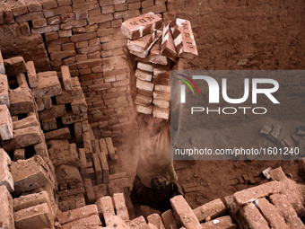 A laborer is working in a brickfield, in Dhaka, Bangladesh, on April 25, 2016. (