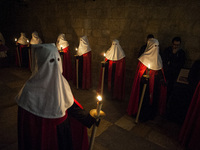 SANTANDER-SPAIN 23th MARCH 2016
Nazarenes of the Brotherhood of the Holy Burial made part of the procesionnocturna of mercy within the clois...