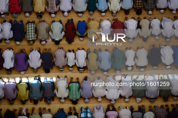  Indian Muslim devotees offer Friday prayers at the Vasi Ullah mosque on the first Friday of Ramadan in Allahabad on June 10, 2016. Islam's...