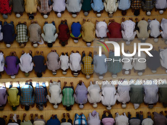  Indian Muslim devotees offer Friday prayers at the Vasi Ullah mosque on the first Friday of Ramadan in Allahabad on June 10, 2016. Islam's...