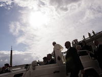 Pope Francis arrives for his weekly general audience in St. Peter's Square at the Vatican, Wednesday, April 27, 2016. (