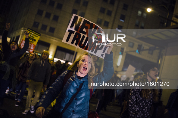 Thousands of protesters take to the streets of Chicago, Illinois, USA, on November 9, 2016 after Donald Trump is elected to office president...