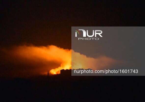 Photo taken on Dec. 11, 2016 shows the mushroom cloud caused by a blast in Aleppo, Syria. The Syrian army and allied fighters are now in con...