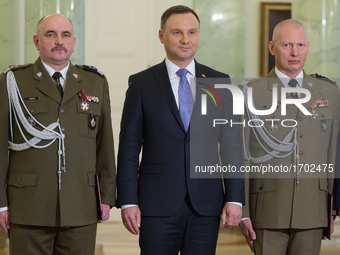 General Jaroslaw Mika (L) President of Poland Andrzej Duda (C) and General Miroslaw Rozanski (R) in Warsaw, Poland on 8 February 2017 (