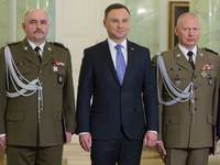 General Jaroslaw Mika (L) President of Poland Andrzej Duda (C) and General Miroslaw Rozanski (R) in Warsaw, Poland on 8 February 2017 (