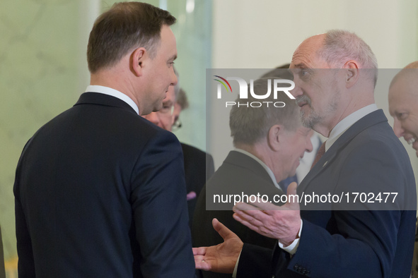 President of Poland Andrzej Duda (L) and Polish minister of national defence, Antoni Macierewicz (R) in Warsaw, Poland on 8 February 2017 