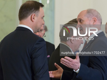 President of Poland Andrzej Duda (L) and Polish minister of national defence, Antoni Macierewicz (R) in Warsaw, Poland on 8 February 2017 (