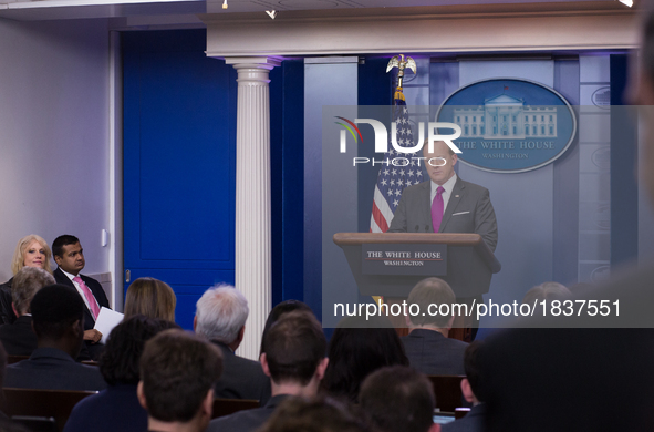  On Thursday, March 9, White House Press Secretary Sean Spicer, gives the briefing in the James S. Brady Press Briefing Room of the White Ho...