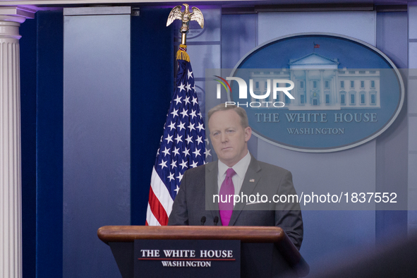  On Thursday, March 9, White House Press Secretary Sean Spicer, gives the briefing in the James S. Brady Press Briefing Room of the White Ho...