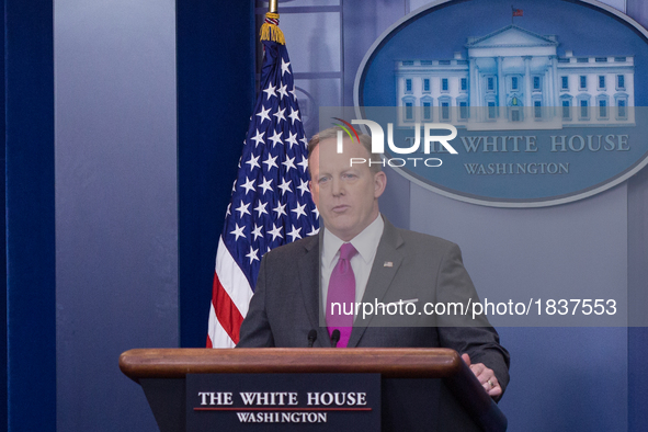  On Thursday, March 9, White House Press Secretary Sean Spicer, gives the briefing in the James S. Brady Press Briefing Room of the White Ho...