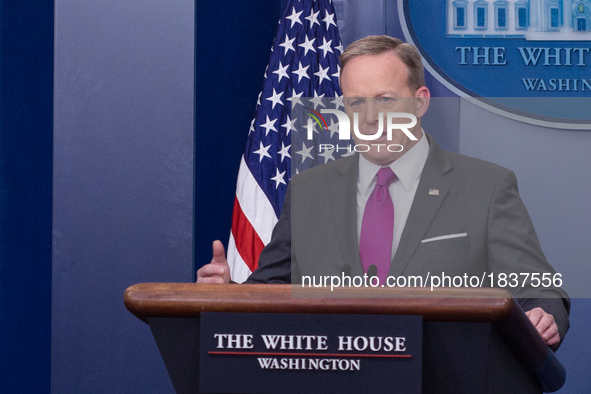  On Thursday, March 9, White House Press Secretary Sean Spicer, gives the briefing in the James S. Brady Press Briefing Room of the White Ho...