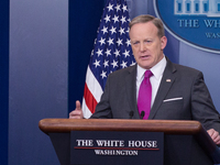  On Thursday, March 9, White House Press Secretary Sean Spicer, gives the briefing in the James S. Brady Press Briefing Room of the White Ho...