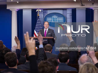  On Thursday, March 9, White House Press Secretary Sean Spicer, gives the briefing in the James S. Brady Press Briefing Room of the White Ho...