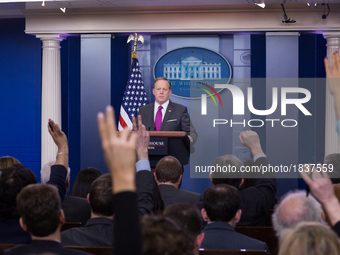  On Thursday, March 9, White House Press Secretary Sean Spicer, gives the briefing in the James S. Brady Press Briefing Room of the White Ho...