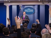  On Thursday, March 9, White House Press Secretary Sean Spicer, gives the briefing in the James S. Brady Press Briefing Room of the White Ho...