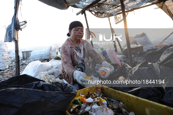 Nurtinah sorts the garbage.
Nurtinah, 47, a farm worker from Pucang Anom village, Cerme sub-district, Bondowoso district, East Java Province...