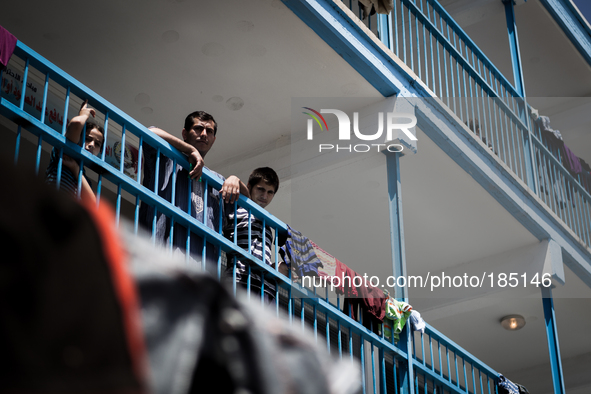 A make-shift refugee camp in Jabalya, Gaza on July 18th, 2014. The former school currently holds approximately 3500 Palestinian. According t...