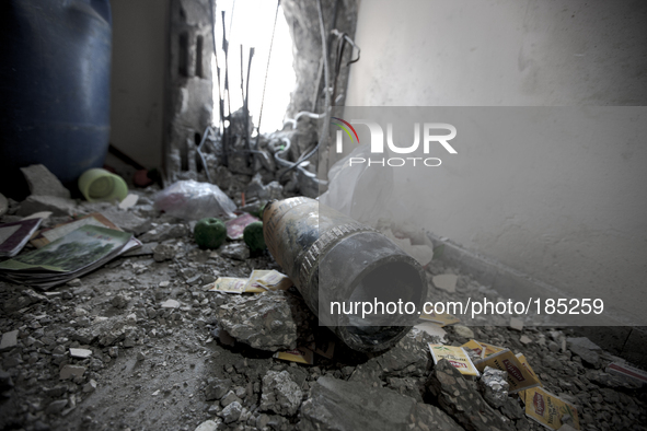 A tank shell that killed two children (5 an 9 years) inside their home on July 20th, 2014 in Gaza City.