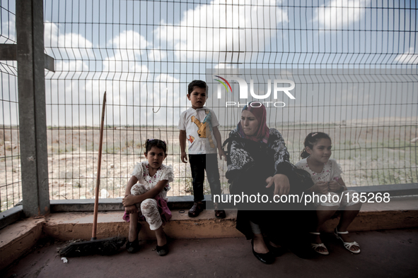 Desperate Palestinian refugees waiting for hours in front of the Israeli border crossing at Erez to escape the war in Gaza after the ground...