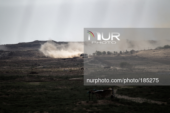 Israeli tanks seen along the border of Erez moving towards the north of Gaza Strip on July 20th, 2014 when fighting in the North intensified...