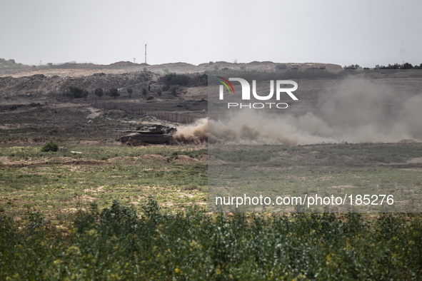 Israeli tanks seen along the border of Erez moving towards the north of Gaza Strip on July 20th, 2014 when fighting in the North intensified...