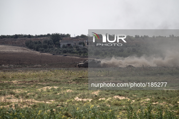 Israeli tanks seen along the border of Erez moving towards the north of Gaza Strip on July 20th, 2014 when fighting in the North intensified...