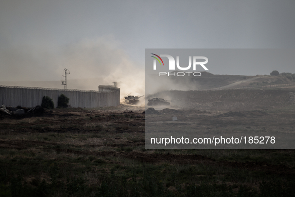 Israeli tanks seen along the border of Erez moving towards the north of Gaza Strip on July 20th, 2014 when fighting in the North intensified...