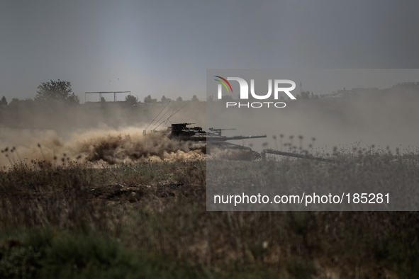 Israeli tanks seen along the border of Erez moving towards the north of Gaza Strip on July 20th, 2014 when fighting in the North intensified...