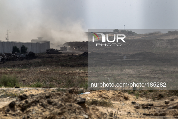 Israeli tanks seen along the border of Erez moving towards the north of Gaza Strip on July 20th, 2014 when fighting in the North intensified...