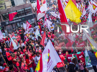 People take part in the Labour Day march held in downtown São Paulo, Brazil, on 01 May 2017. Labor Day or May Day is observed all over the w...