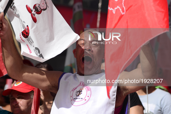 People take part in the Labour Day march held in downtown São Paulo, Brazil, on 01 May 2017. Labor Day or May Day is observed all over the w...