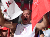 People take part in the Labour Day march held in downtown São Paulo, Brazil, on 01 May 2017. Labor Day or May Day is observed all over the w...