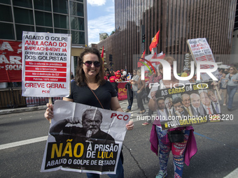 People take part in the Labour Day march held in downtown São Paulo, Brazil, on 01 May 2017. Labor Day or May Day is observed all over the w...