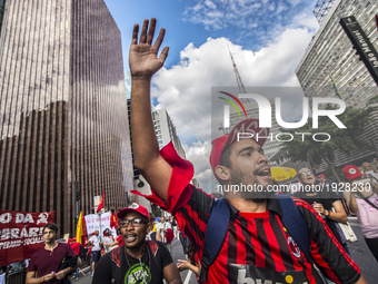 People take part in the Labour Day march held in downtown São Paulo, Brazil, on 01 May 2017. Labor Day or May Day is observed all over the w...