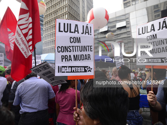 People take part in the Labour Day march held in downtown São Paulo, Brazil, on 01 May 2017. Labor Day or May Day is observed all over the w...