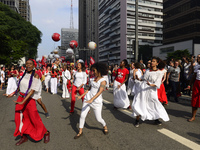 People take part in the Labour Day march held in downtown São Paulo, Brazil, on 01 May 2017. Labor Day or May Day is observed all over the w...