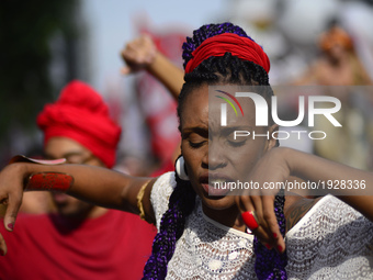 People take part in the Labour Day march held in downtown São Paulo, Brazil, on 01 May 2017. Labor Day or May Day is observed all over the w...