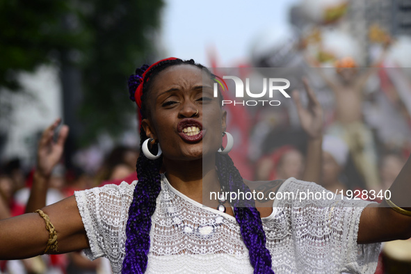 People take part in the Labour Day march held in downtown São Paulo, Brazil, on 01 May 2017. Labor Day or May Day is observed all over the w...