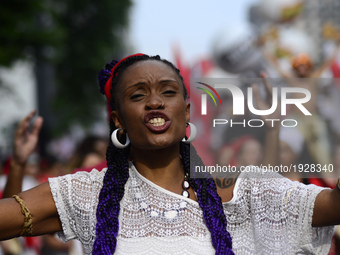 People take part in the Labour Day march held in downtown São Paulo, Brazil, on 01 May 2017. Labor Day or May Day is observed all over the w...